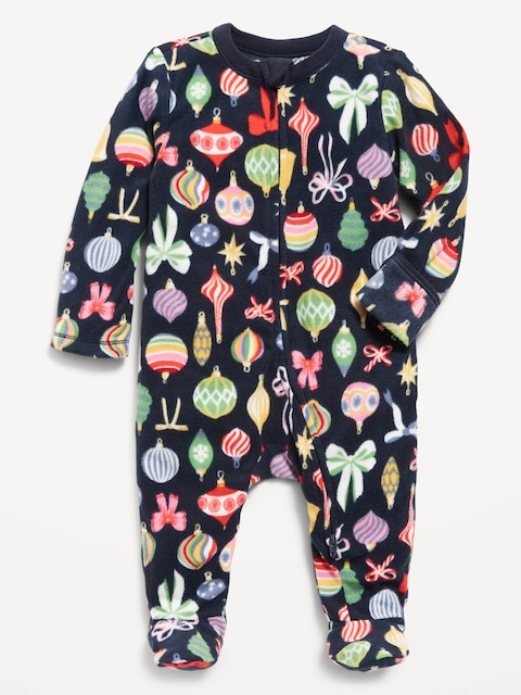 2-Way-Zip Sleep & Play Microfleece Footed One-Piece for Baby - Ornaments (Match The Fam!)