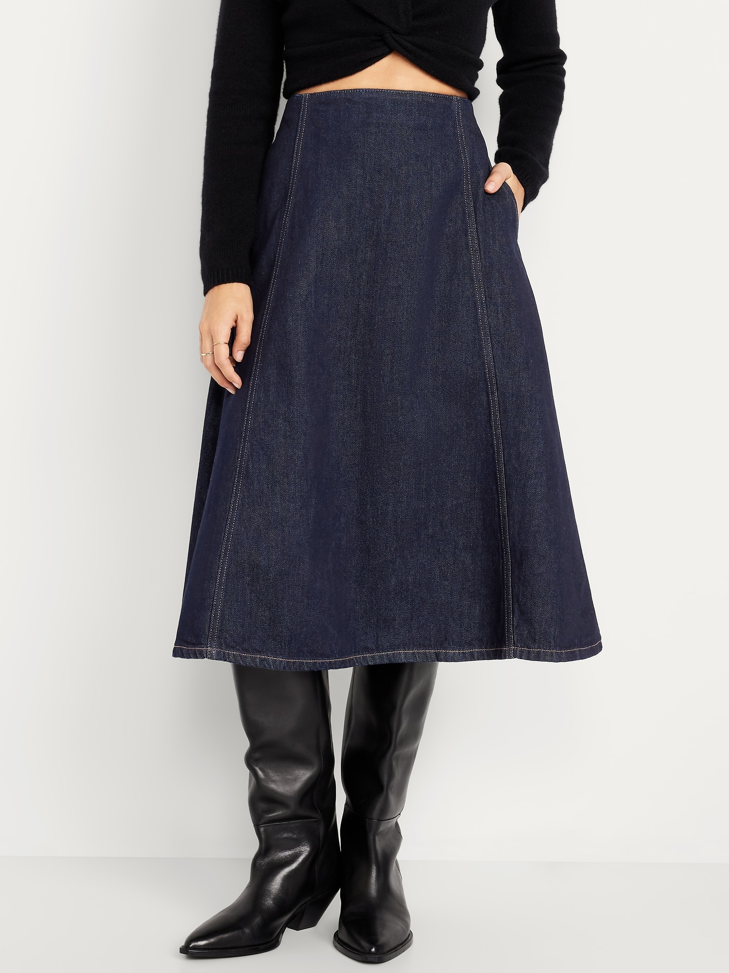 High-Waisted Jean Midi Skirt