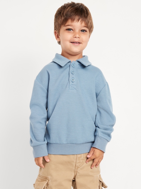 Oversized Long-Sleeve Ribbed Polo Sweater for Toddler Boys - Stonewash