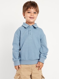 Oversized Long-Sleeve Ribbed Polo Sweater for Toddler Boys