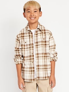 Long-Sleeve Pocket Plaid Flannel Shirt for Boys