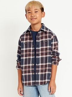 Long-Sleeve Pocket Plaid Flannel Shirt for Boys