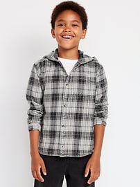 Image number 1 showing, Long-Sleeve Plaid Washed Flannel Hooded Shirt for Boys