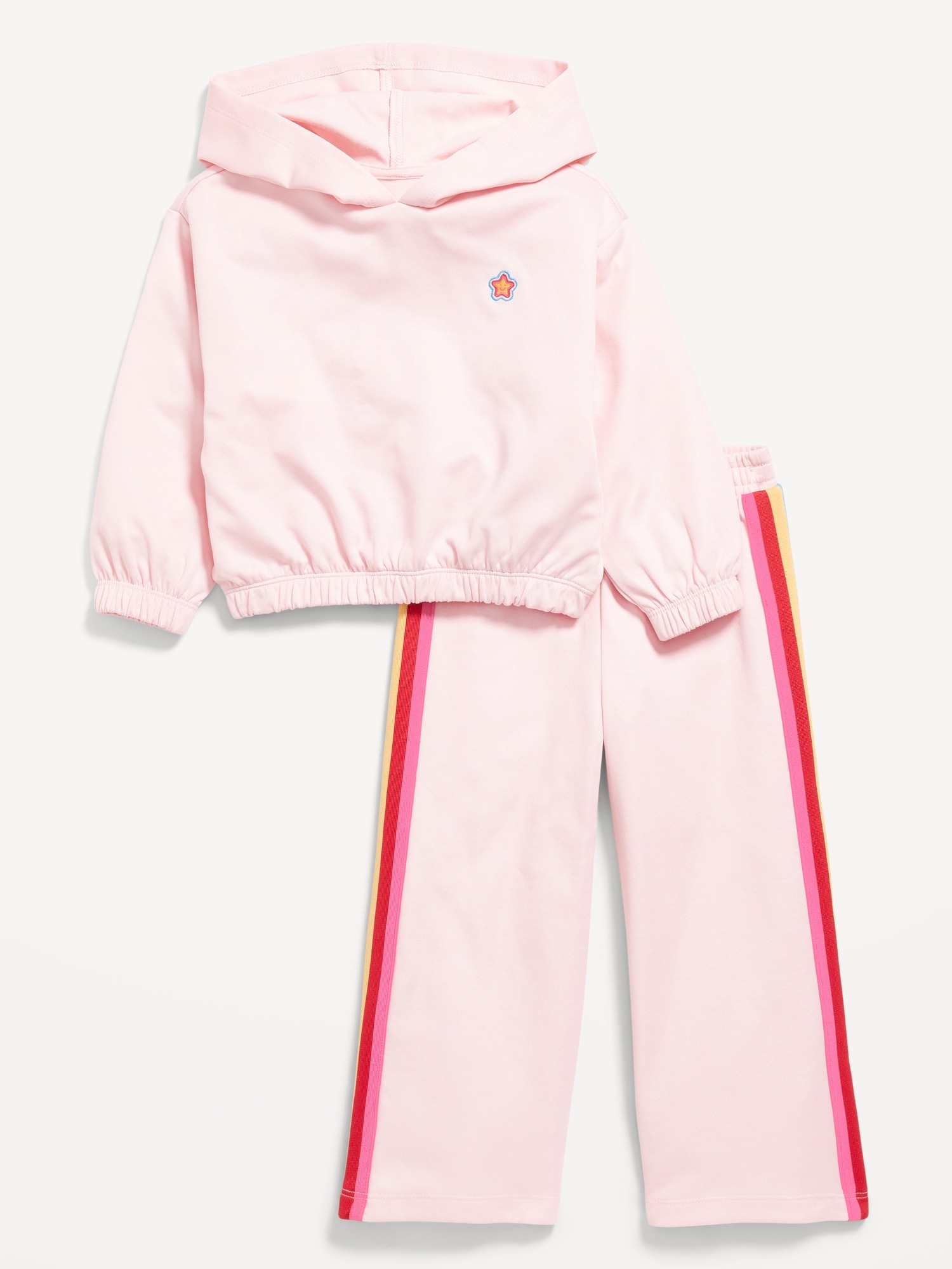 Printed Long-Sleeve Hoodie and Wide-Leg Sweatpants Set for Toddler Girls