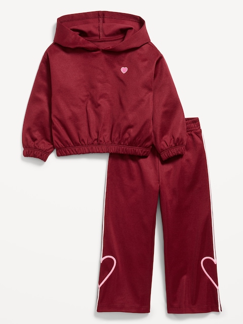 Long-Sleeve Graphic Hoodie and Wide-Leg Pants Set for Toddler Girls - Red Heart