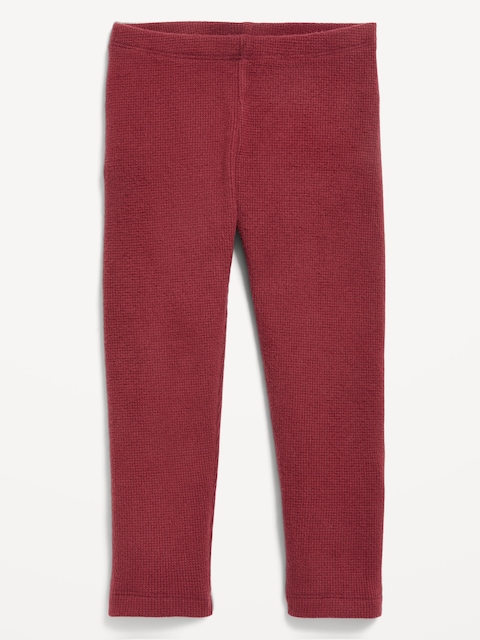Cozy Waffle-Knit Leggings for Toddler Girls - Cherry Red