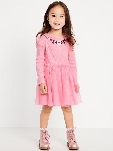 Long-Sleeve Fit and Flare Tutu Dress for Toddler Girls - Guava Heart