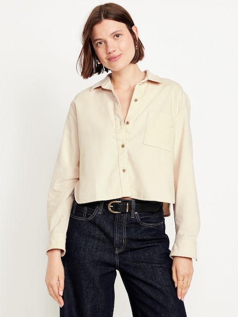 Cropped Button-Down Corduroy Shirt - Howlite
