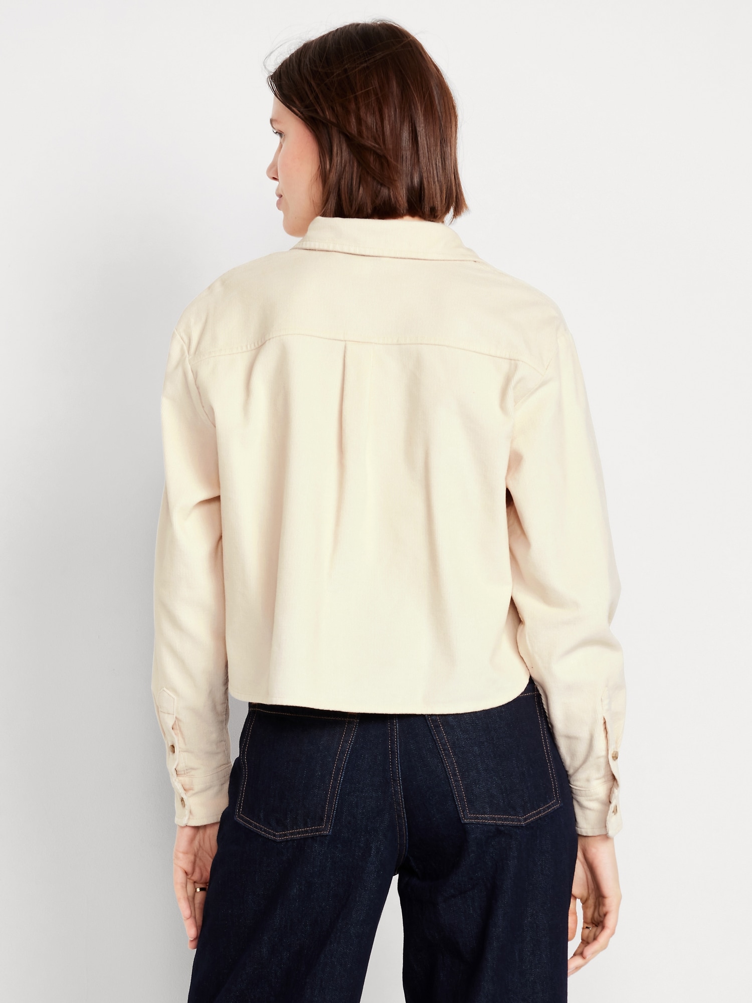 Cropped Button-Down Corduroy Shirt