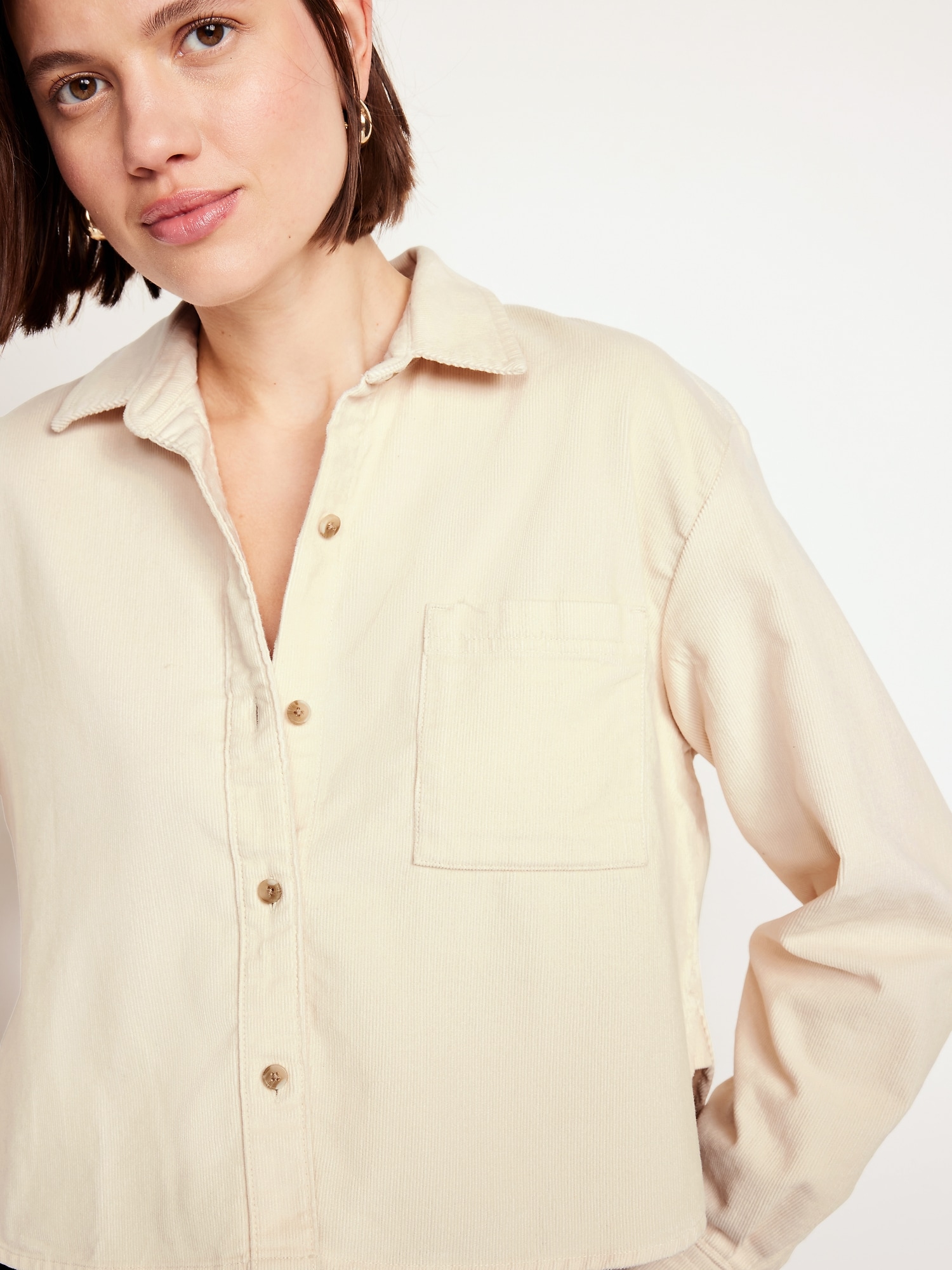 Cropped Button-Down Corduroy Shirt