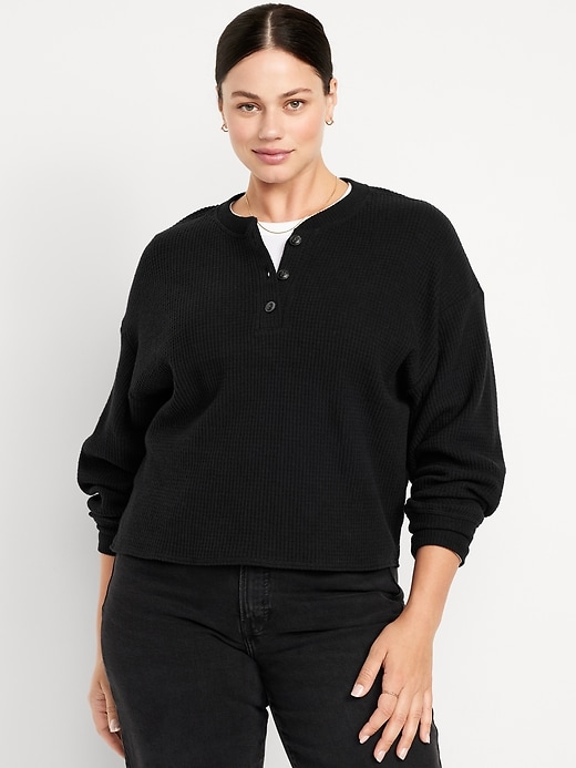 Image number 4 showing, Oversized Cozy Waffle Henley Top