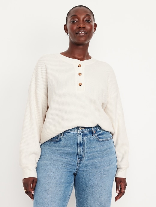 Image number 4 showing, Oversized Cozy Waffle Henley Top