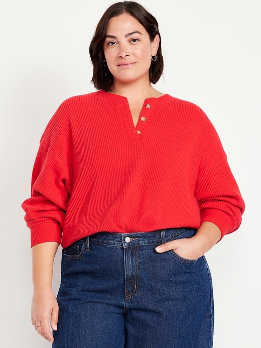 Image number 6 showing, Oversized Cozy Waffle Henley Top