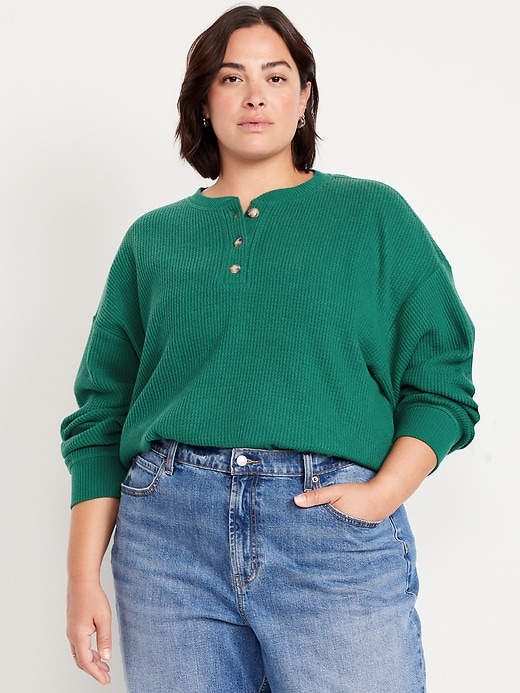 Image number 6 showing, Oversized Cozy Waffle Henley Top