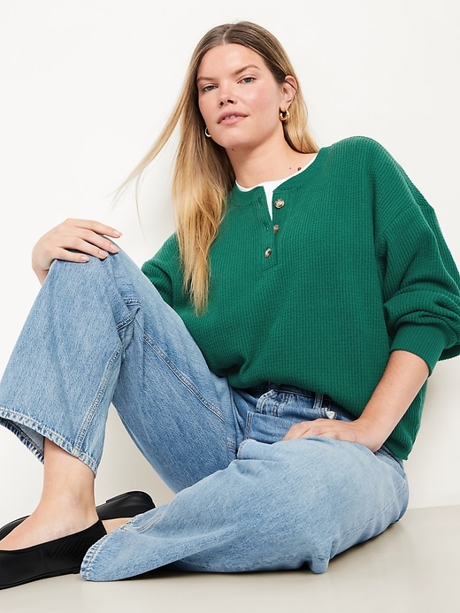 Image number 3 showing, Oversized Cozy Waffle Henley Top