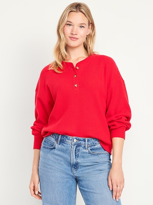 Image number 4 showing, Oversized Cozy Waffle Henley Top