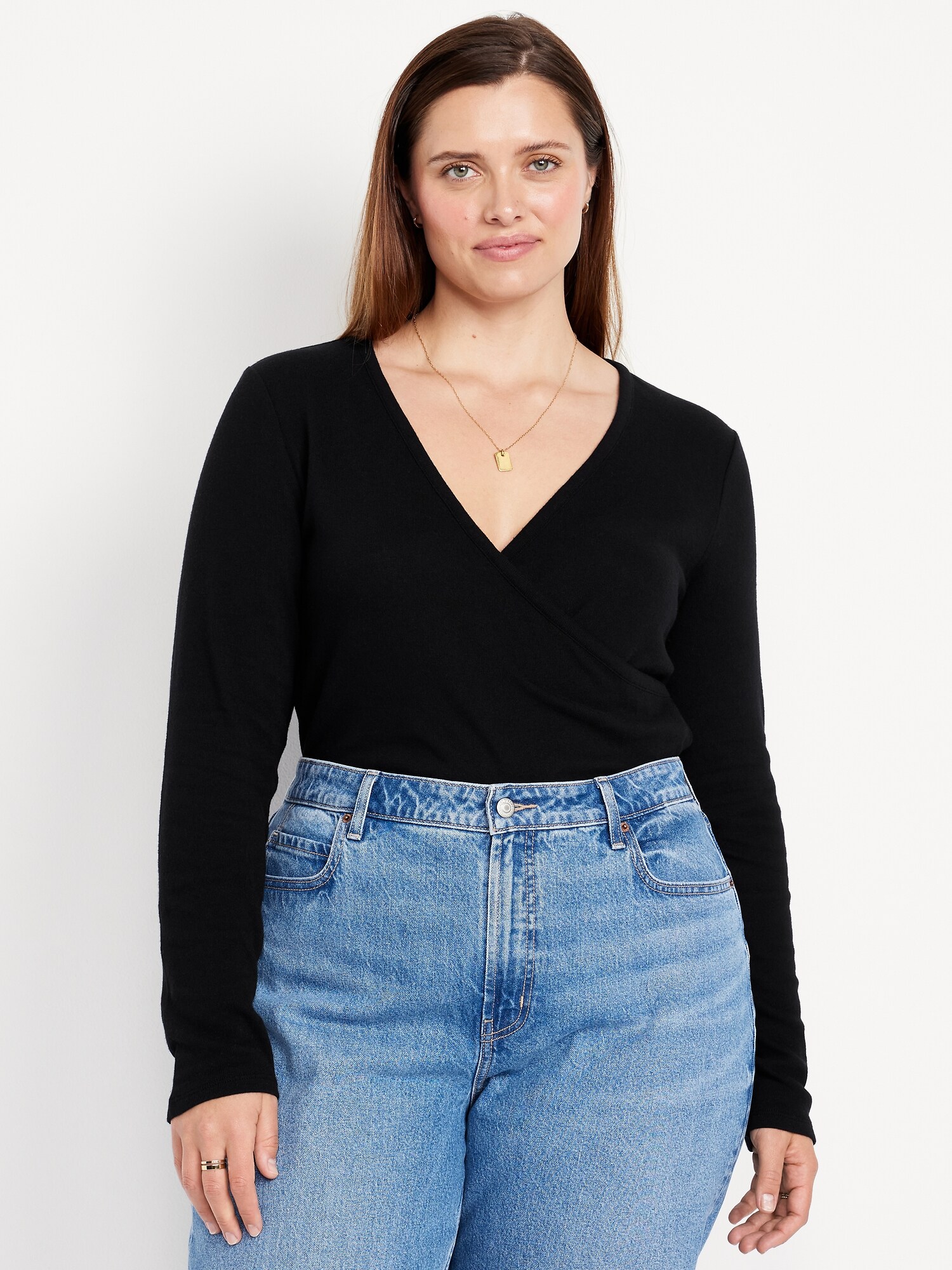 Женский топ Old Navy Long-Sleeve Wrap-Front Top, цвет: Чёрный — фото 6