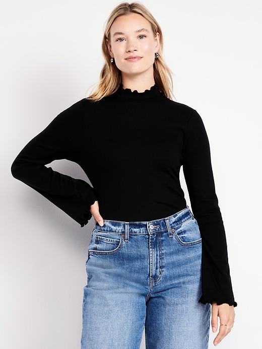 Image number 4 showing, Mock-Neck Lettuce-Edge Rib Top