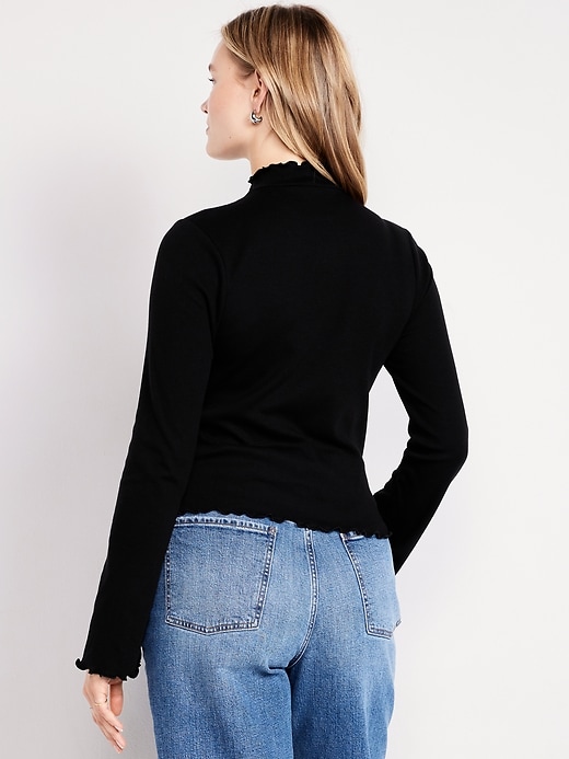 Image number 5 showing, Mock-Neck Lettuce-Edge Rib Top