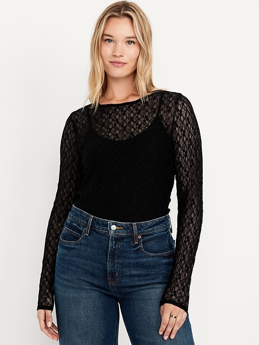 Image number 5 showing, Long-Sleeve Lace Crew-Neck Top