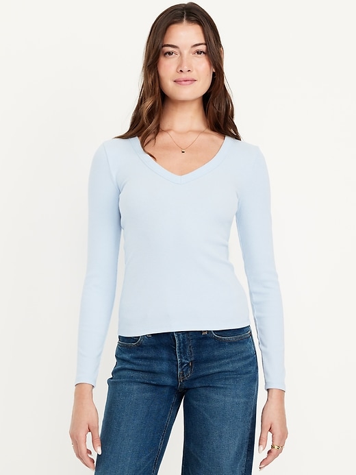 Image number 1 showing, Long-Sleeve Cozy V-Neck Top