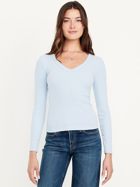 Long-Sleeve Cozy V-Neck Top - Sky Maintenance
