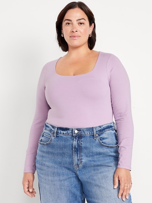 Image number 6 showing, Fitted Double-Layer Scoop-Neck Top