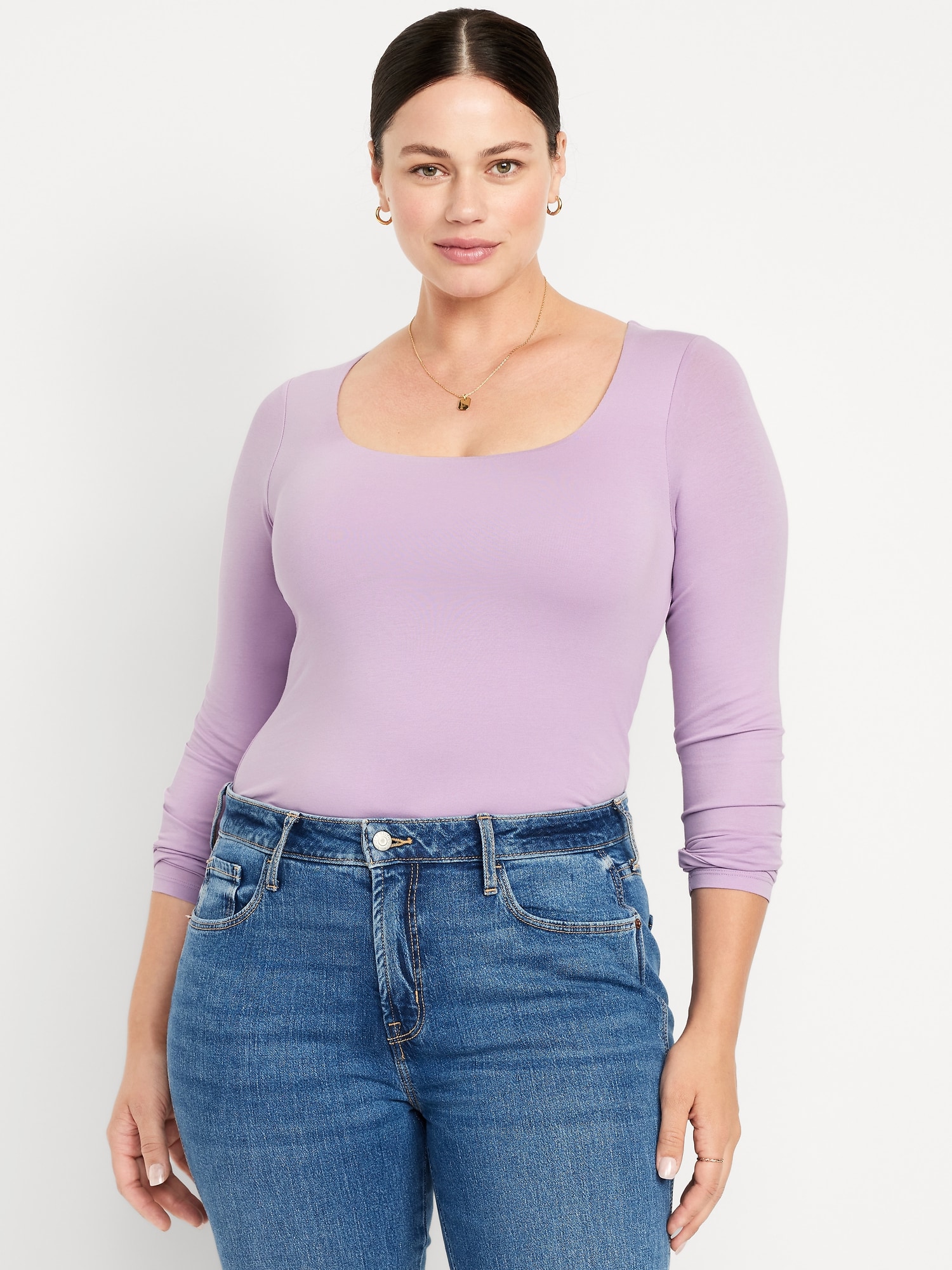 Fitted Double-Layer Scoop-Neck Top | Old Navy