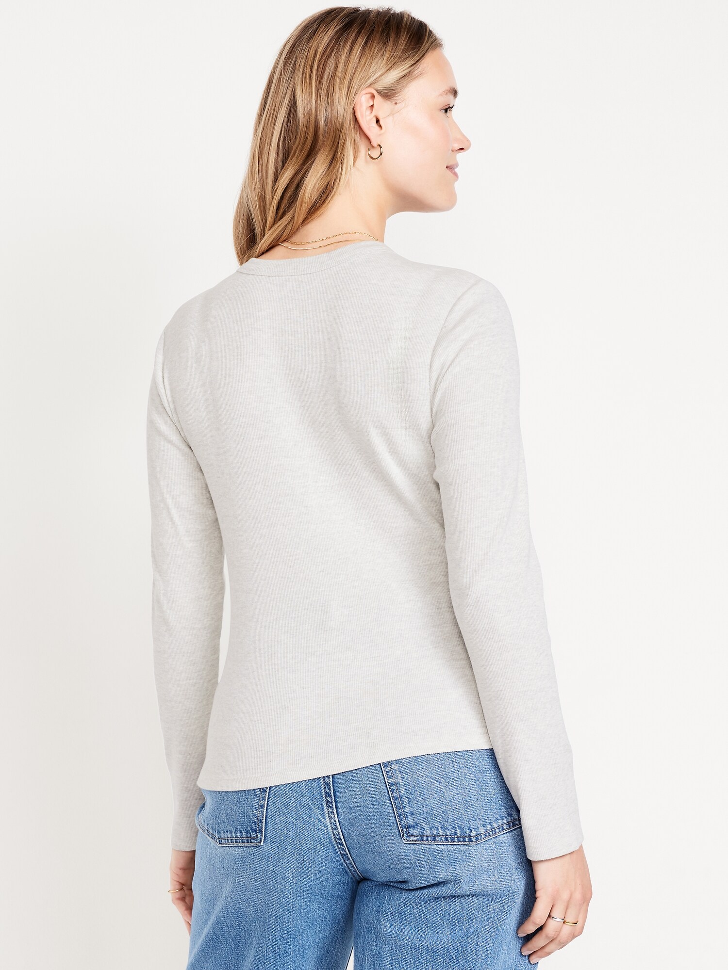 Женская футболка Old Navy Snug Long-Sleeve Crew-Neck, цвет: Светлый серый меланжевый — фото 4