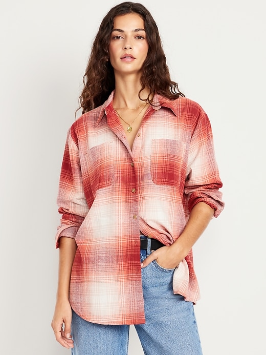 Image number 1 showing, Plaid Flannel Button-Down Boyfriend Shirt