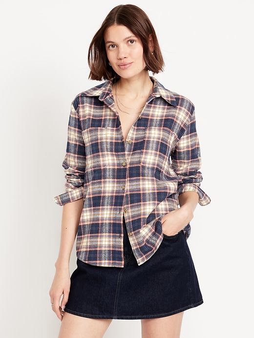 Image number 1 showing, Plaid Flannel Button-Down Boyfriend Shirt