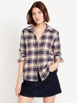 Plaid Flannel Button-Down Boyfriend Shirt - image 3