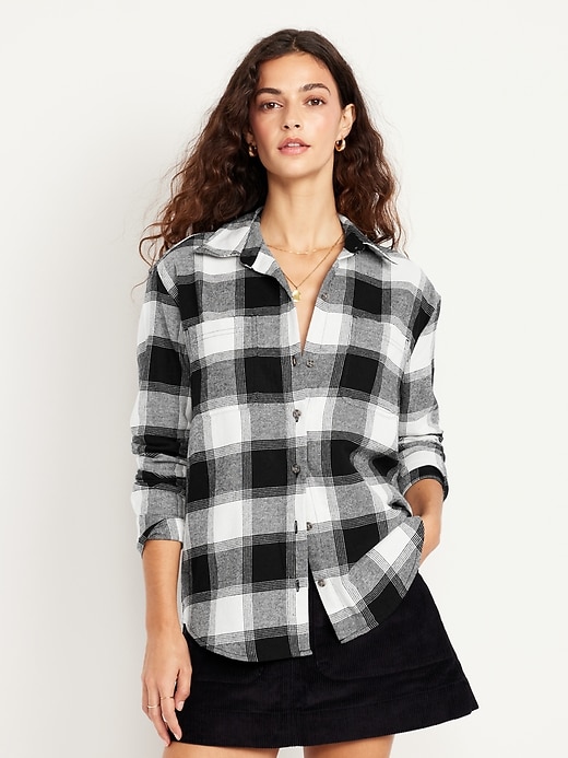 Image number 1 showing, Plaid Flannel Button-Down Boyfriend Shirt