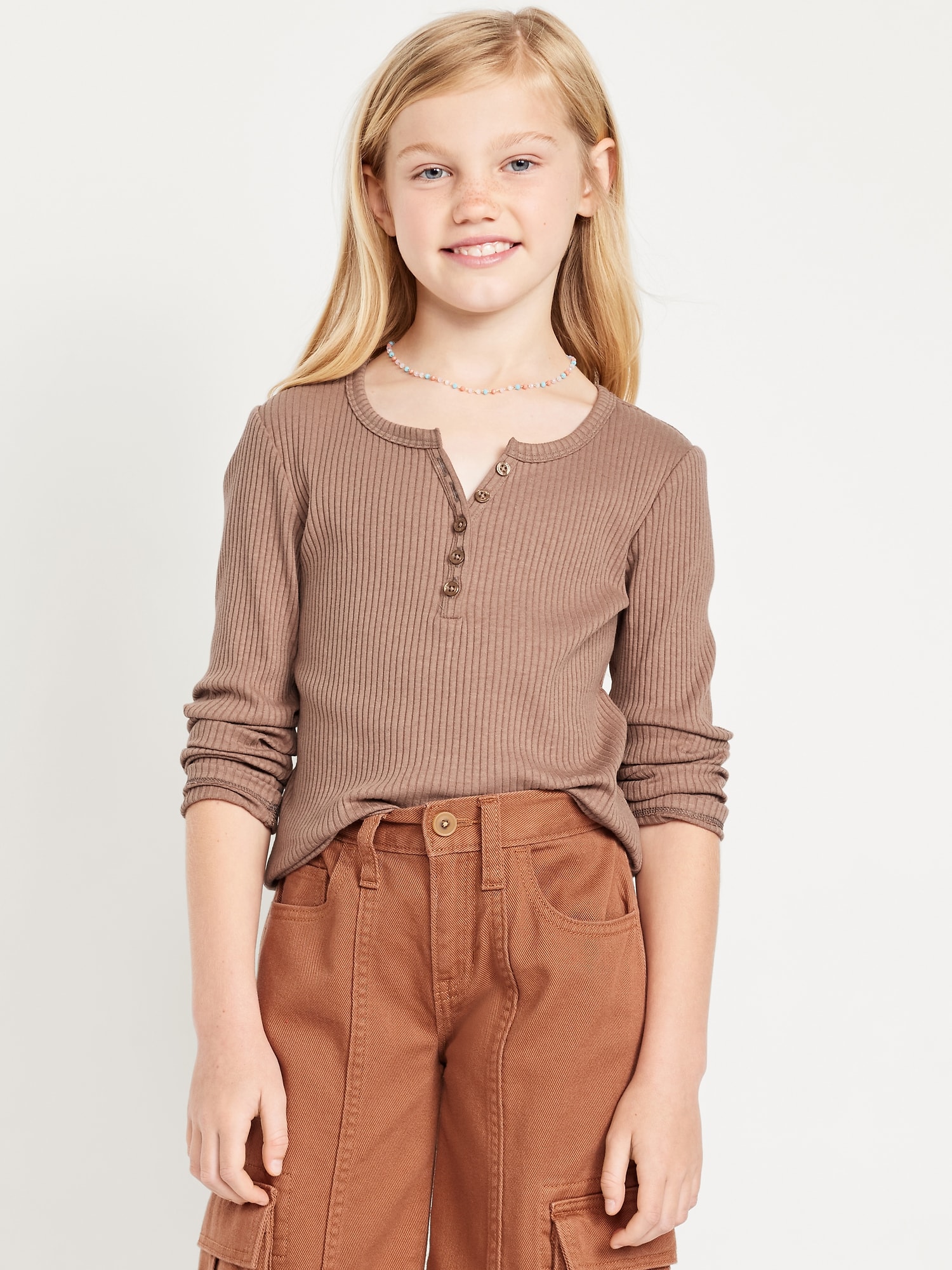 Long-Sleeve Fitted Ribbed Top for Girls