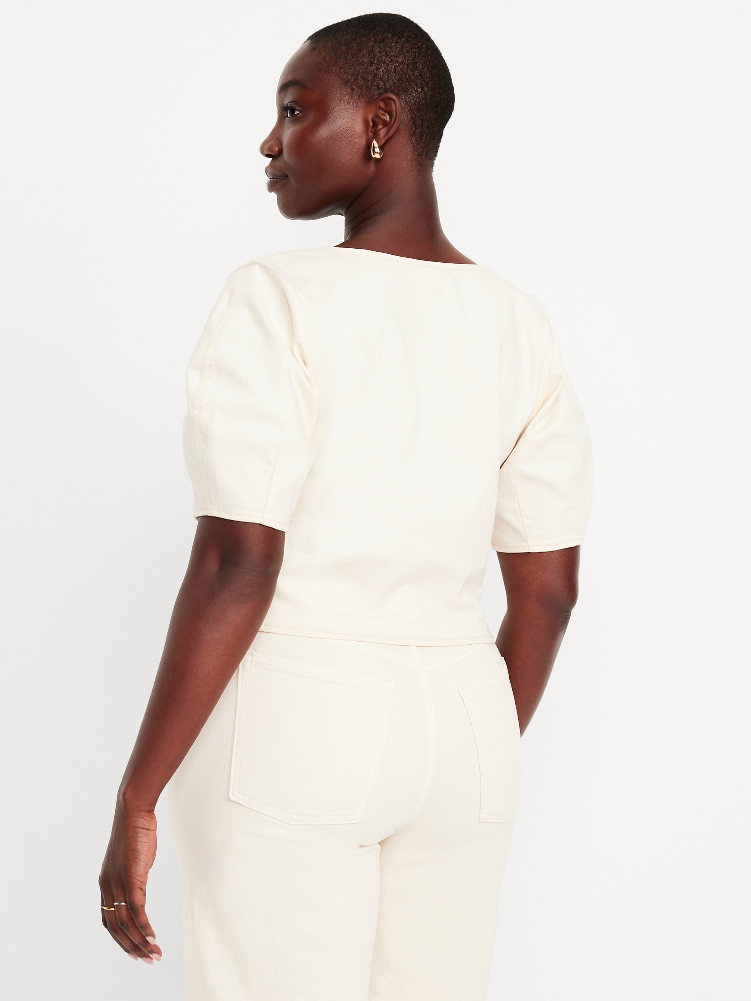 Square-Neck Seamed Denim Top