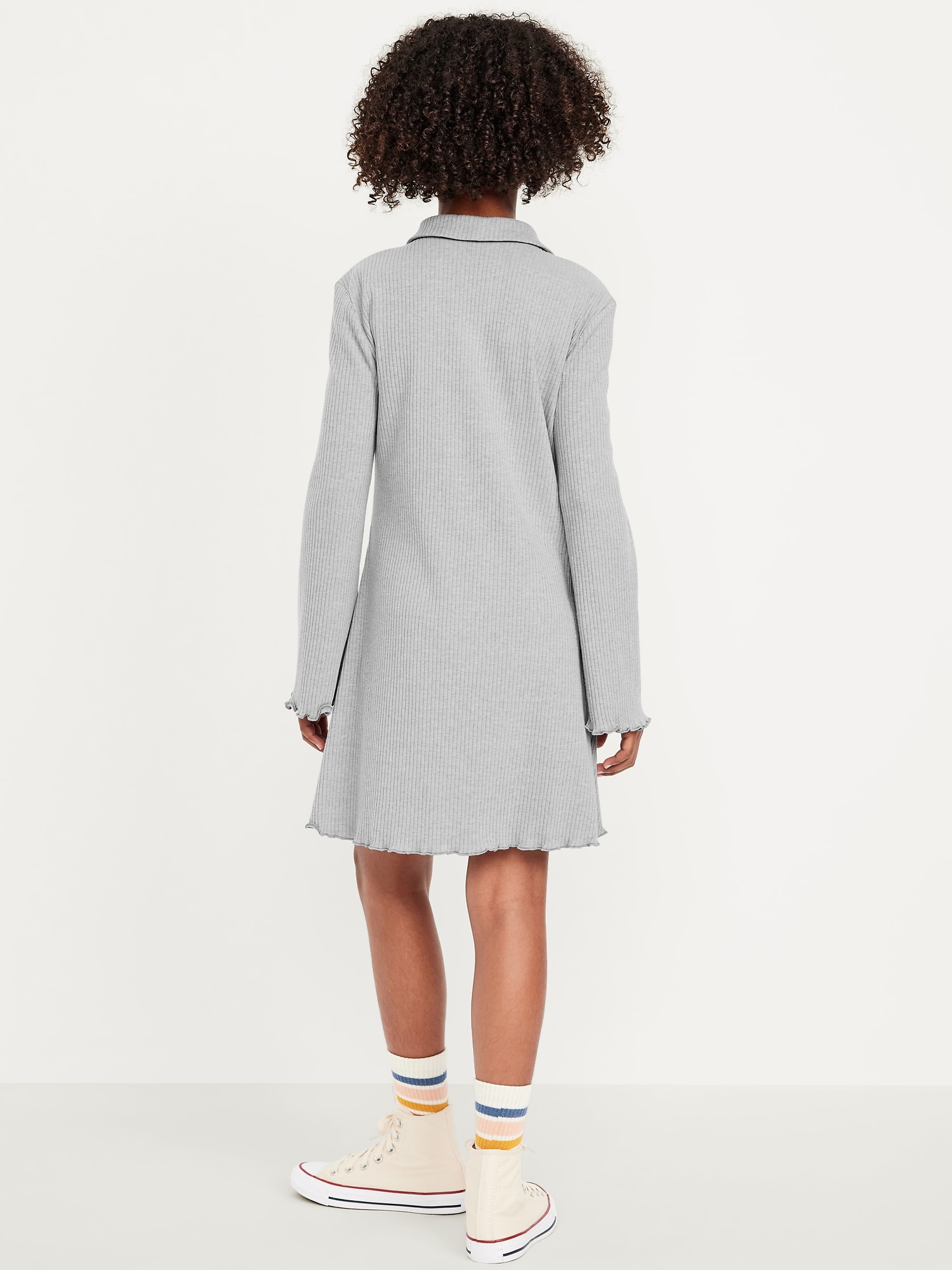 Long-Sleeve Fit and Flare Ribbed Polo Dress for Girls