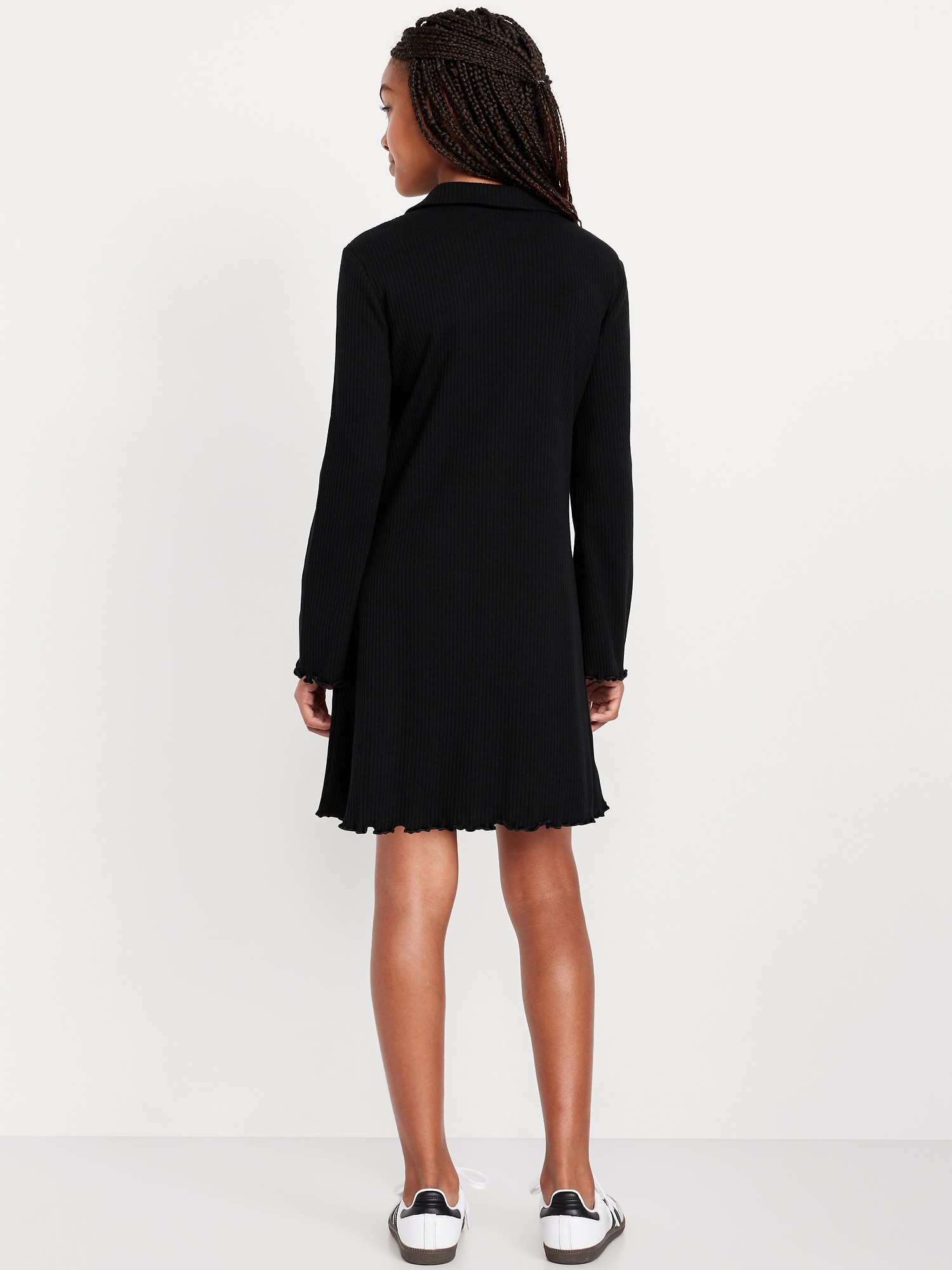 Long-Sleeve Fit and Flare Ribbed Polo Dress for Girls