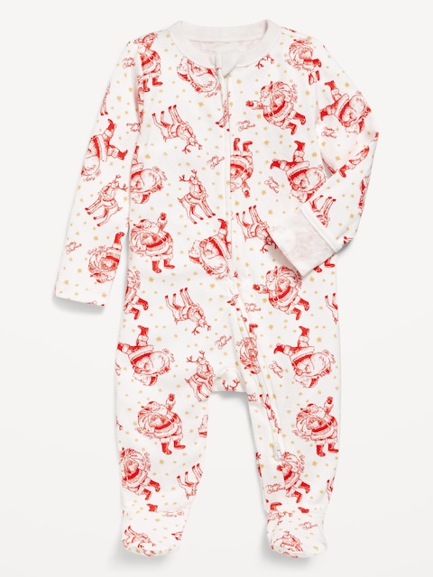2-Way-Zip Sleep & Play Footed One-Piece for Baby - Santa And Reindeer (Match The Fam!)