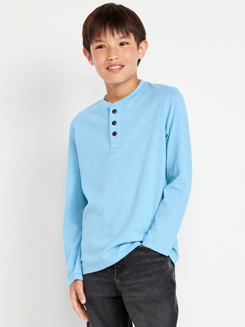 Softest Long-Sleeve Henley T-Shirt for Boys - Glacier Blue Heather