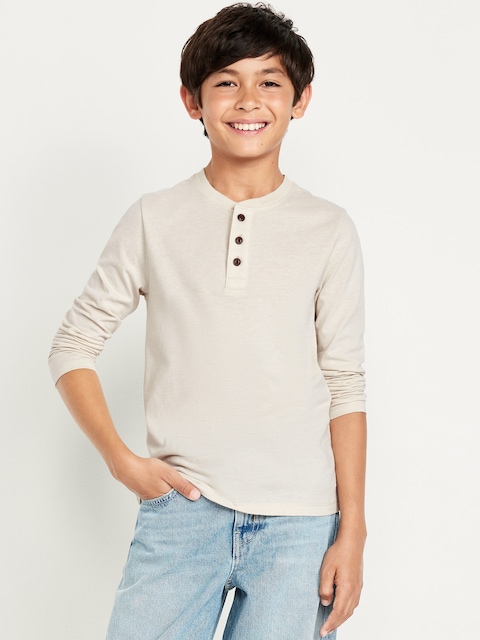 Softest Long-Sleeve Henley T-Shirt for Boys - Oatmeal Heather