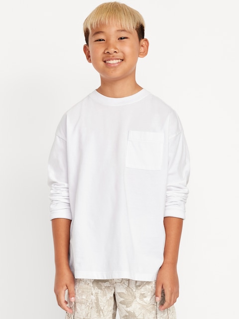 Oversized Long-Sleeve Pocket T-Shirt for Boys - Calla Lily White