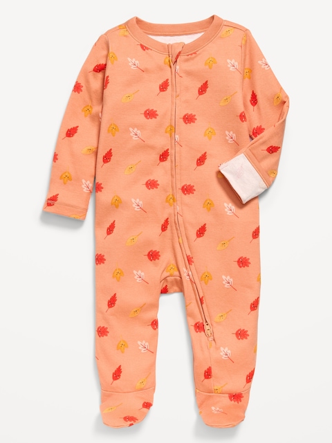 Printed 2-Way-Zip Sleep & Play Footed One-Piece for Baby - Autumn Leaves