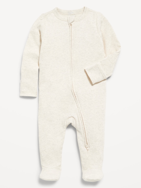 2-Way-Zip Sleep & Play Ribbed Footed One-Piece for Baby - Oatmeal Heather