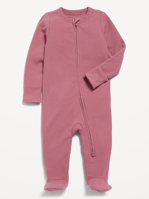 2-Way-Zip Sleep & Play Ribbed Footed One-Piece for Baby - Mauve On Down
