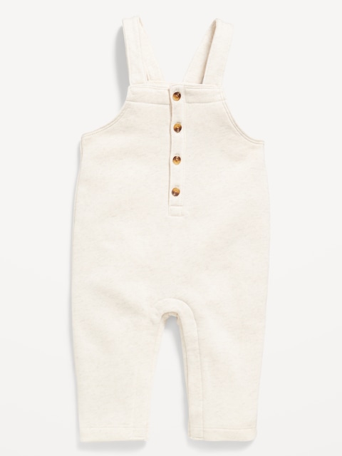 Fleece Button-Front Overalls for Baby - Oatmeal