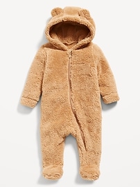 Image number 1 showing, Hooded Critter Footed Sherpa One-Piece for Baby