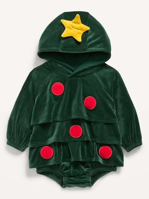 Image number 1 showing, Unisex "Holiday Tree" Costume Hooded One-Piece Romper for Baby