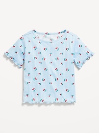 Image number 1 showing, Printed Short-Sleeve Pointelle-Knit Top for Toddler Girls