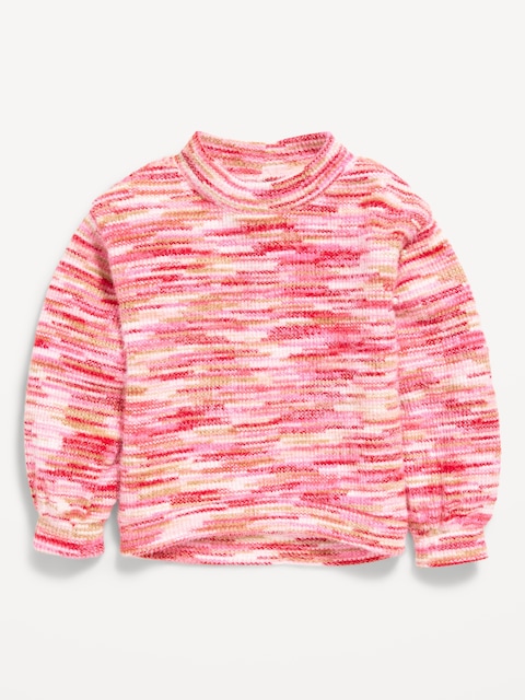 Cozy Mock-Neck Chenille Sweater for Toddler Girls - Red Multi