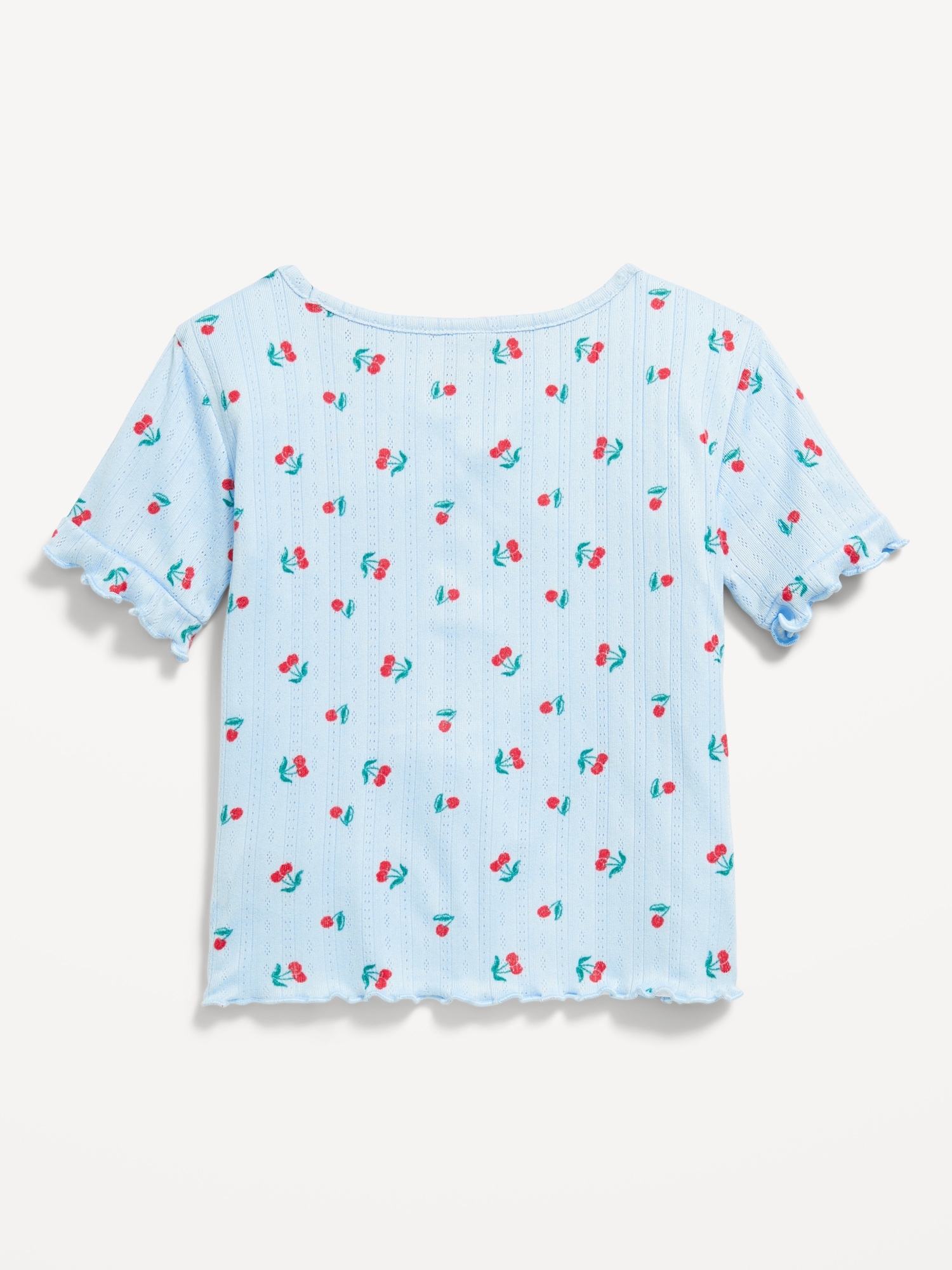 Printed Short-Sleeve Pointelle-Knit Top for Toddler Girls